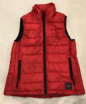 SUPERDRY Japanese Puffer Womens Vest Gilet Hooded Size S/M Red W Shiny Finish